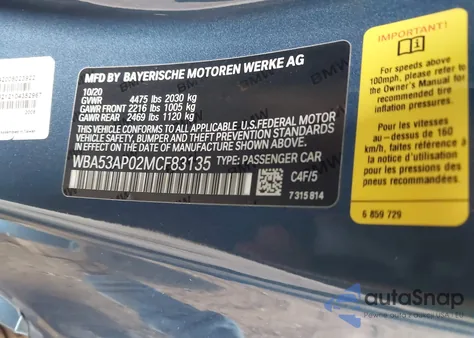 2021 BMW 430I из США, поврежденный, VIN WBA53AP02MCF83135